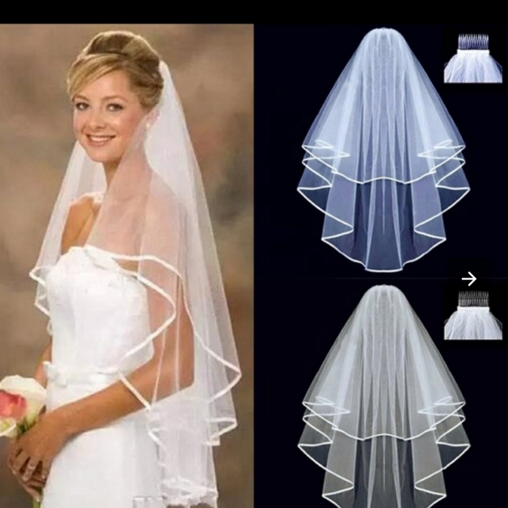 Wedding Veil, 2 Tier, Elbow Length (White)